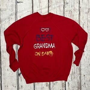 Vintage 1980s Best Grandma on Earth Red 80s Crewneck Jumper Sweatshirt